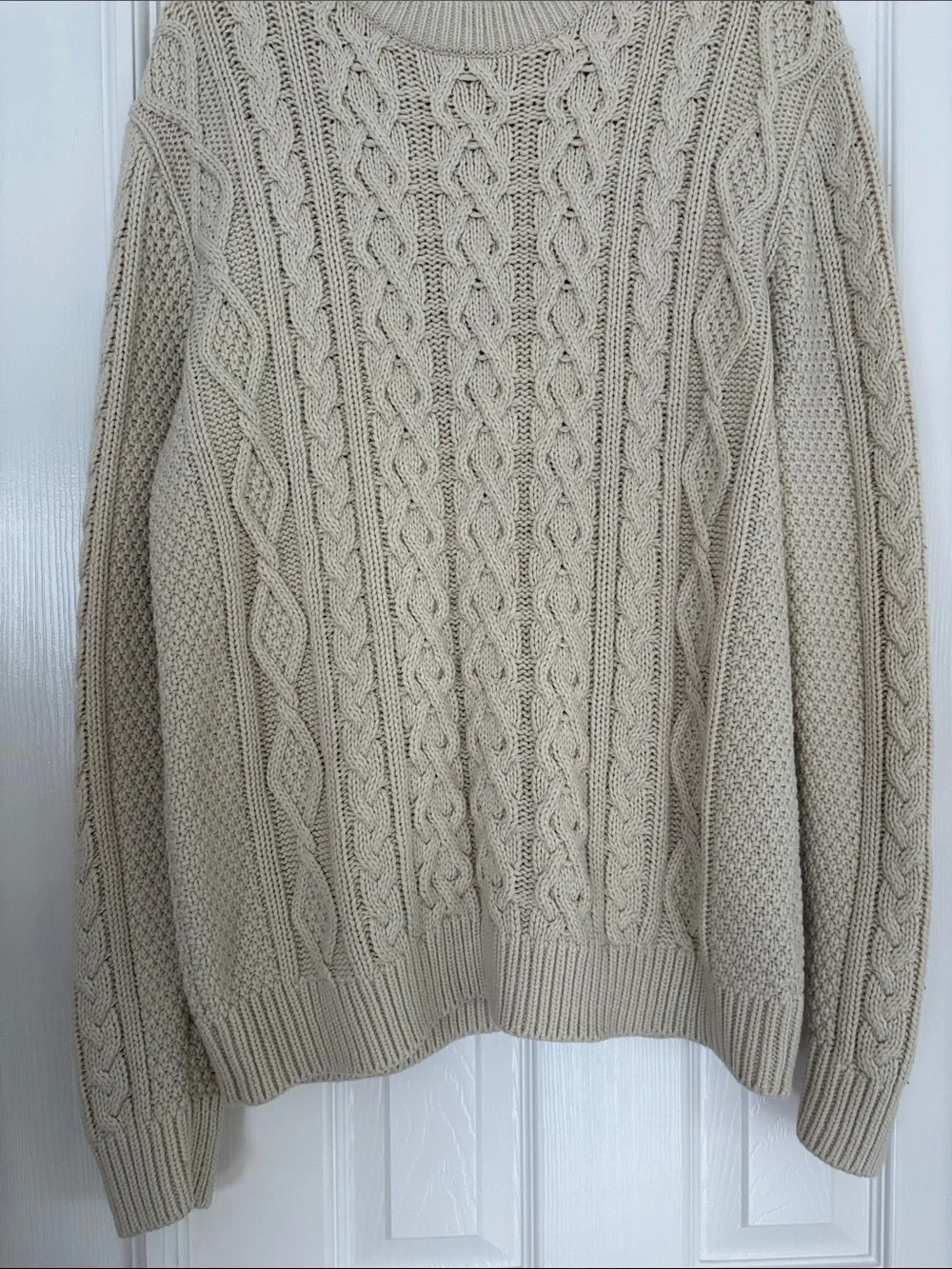 H&M L.O.G.G. Men's Cream Cable Knit Crewneck Grandpa Tunic Sweater Size Medium